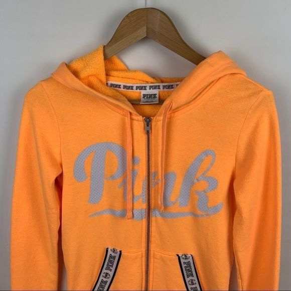PINK Orange Zip Up Sweatshirt Jacket Size XS - Picture 2 of 8